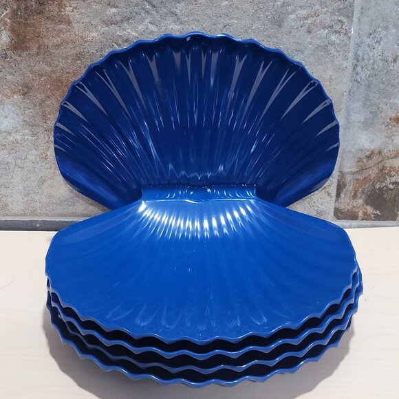 Pier 1 Scalloped Shell Shaped Blue Salad Plates Set of 5 - Picture 1 of 10